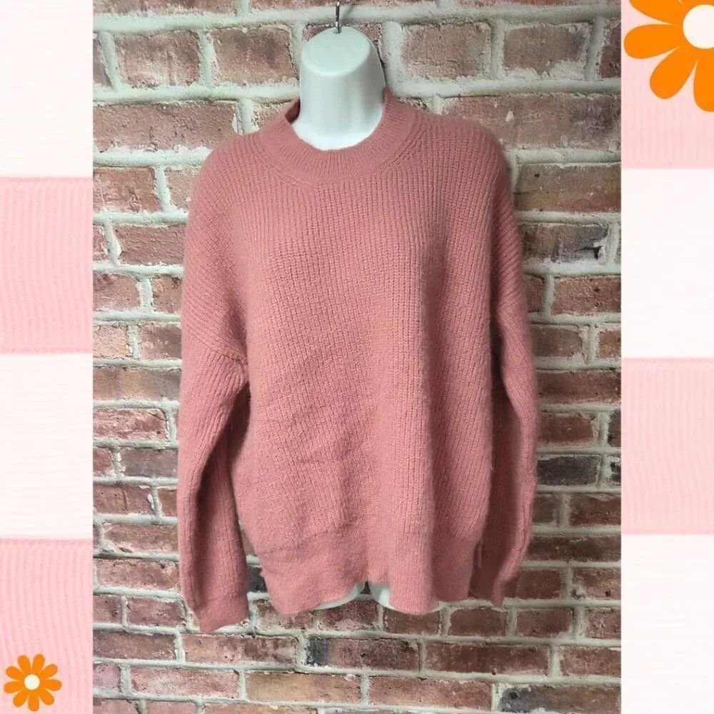Zara Oversized Pink Ribbed Knit Pullover Sweater – Women’s Large Cozy Slouchy